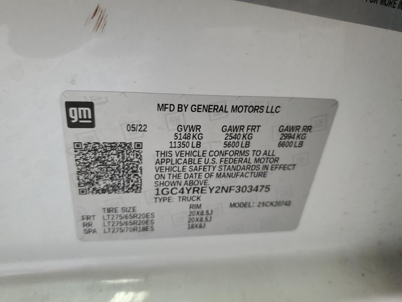 2022 CHEVROLET SILVERADO K2500 HIGH COUNTRY VIN:1GC4YREY2NF303475