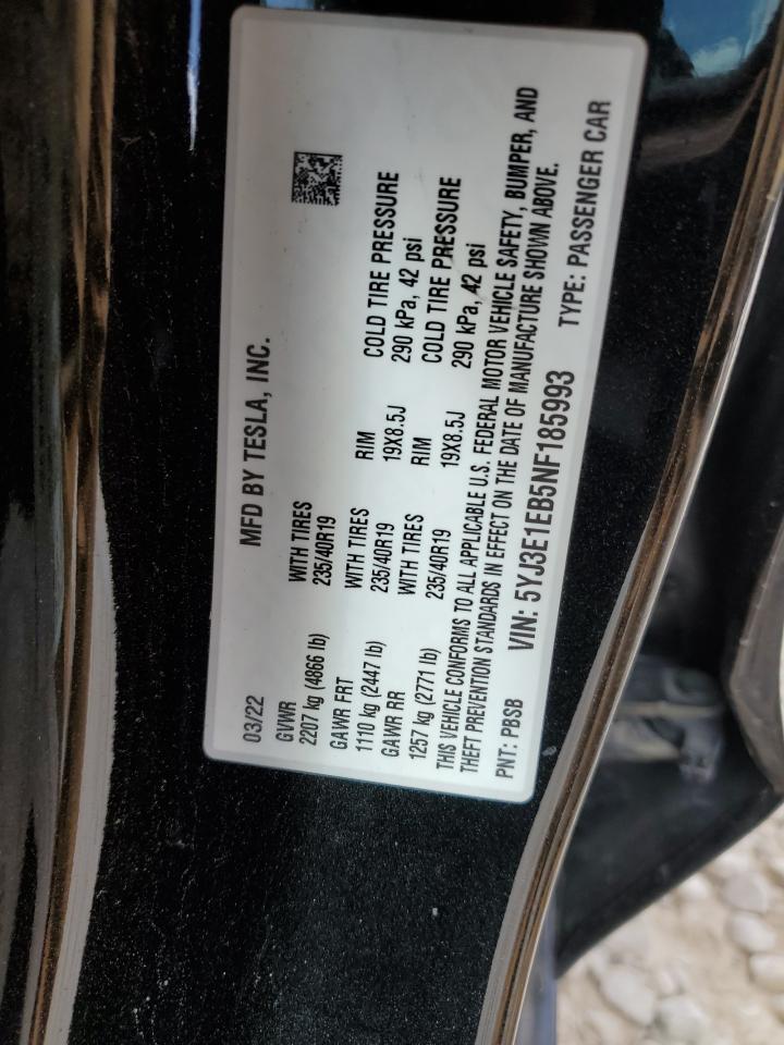 2022 TESLA MODEL 3 VIN:5YJ3E1EB5NF185993