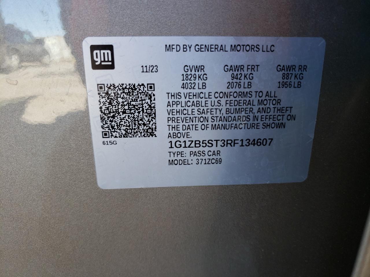 2024 CHEVROLET MALIBU LS VIN:1G1ZB5ST3RF134607