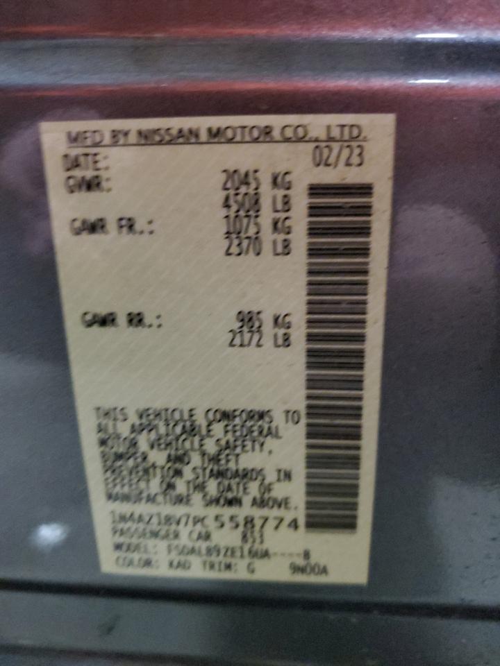 2023 NISSAN LEAF S VIN:1N4AZ1BV7PC558774