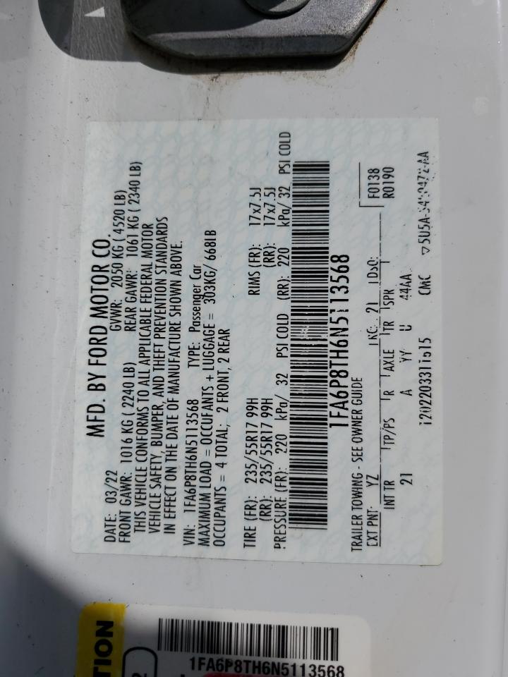 2022 FORD MUSTANG VIN:1FA6P8TH6N5113568