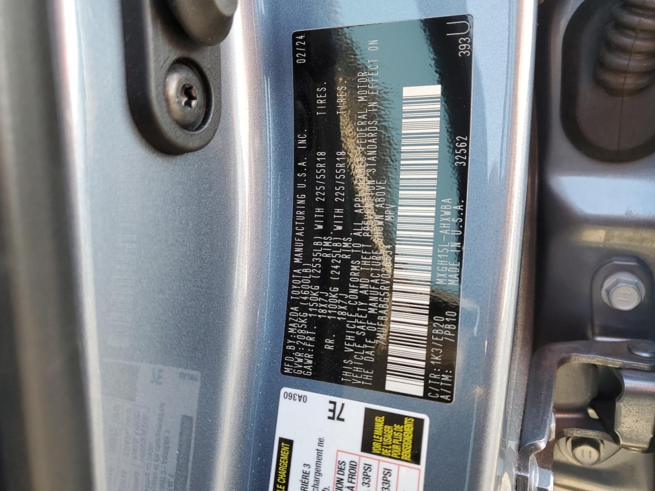 2024 TOYOTA COROLLA CROSS SE VIN:7MUFBABG5RV026534