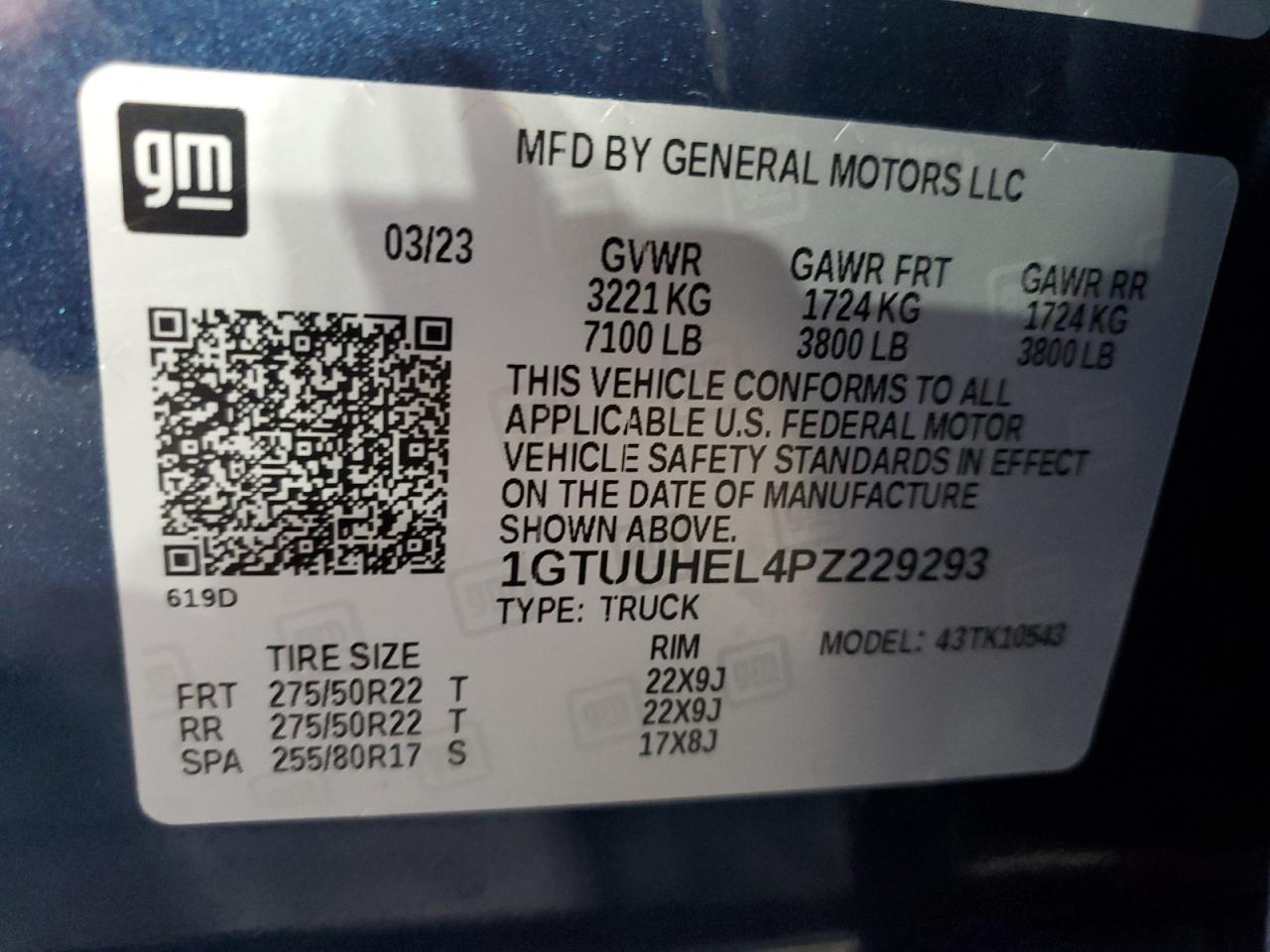2023 GMC SIERRA K1500 DENALI ULTIMATE VIN:1GTUUHEL4PZ229293