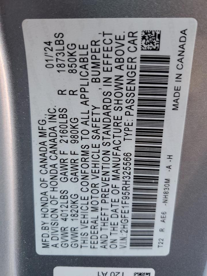 2024 HONDA CIVIC TOURING VIN:2HGFE1F95RH325566