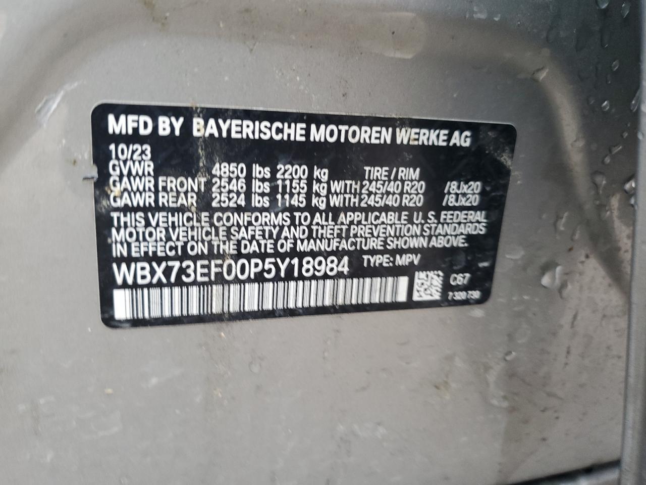 2023 BMW X1 XDRIVE28I VIN:WBX73EF00P5Y18984