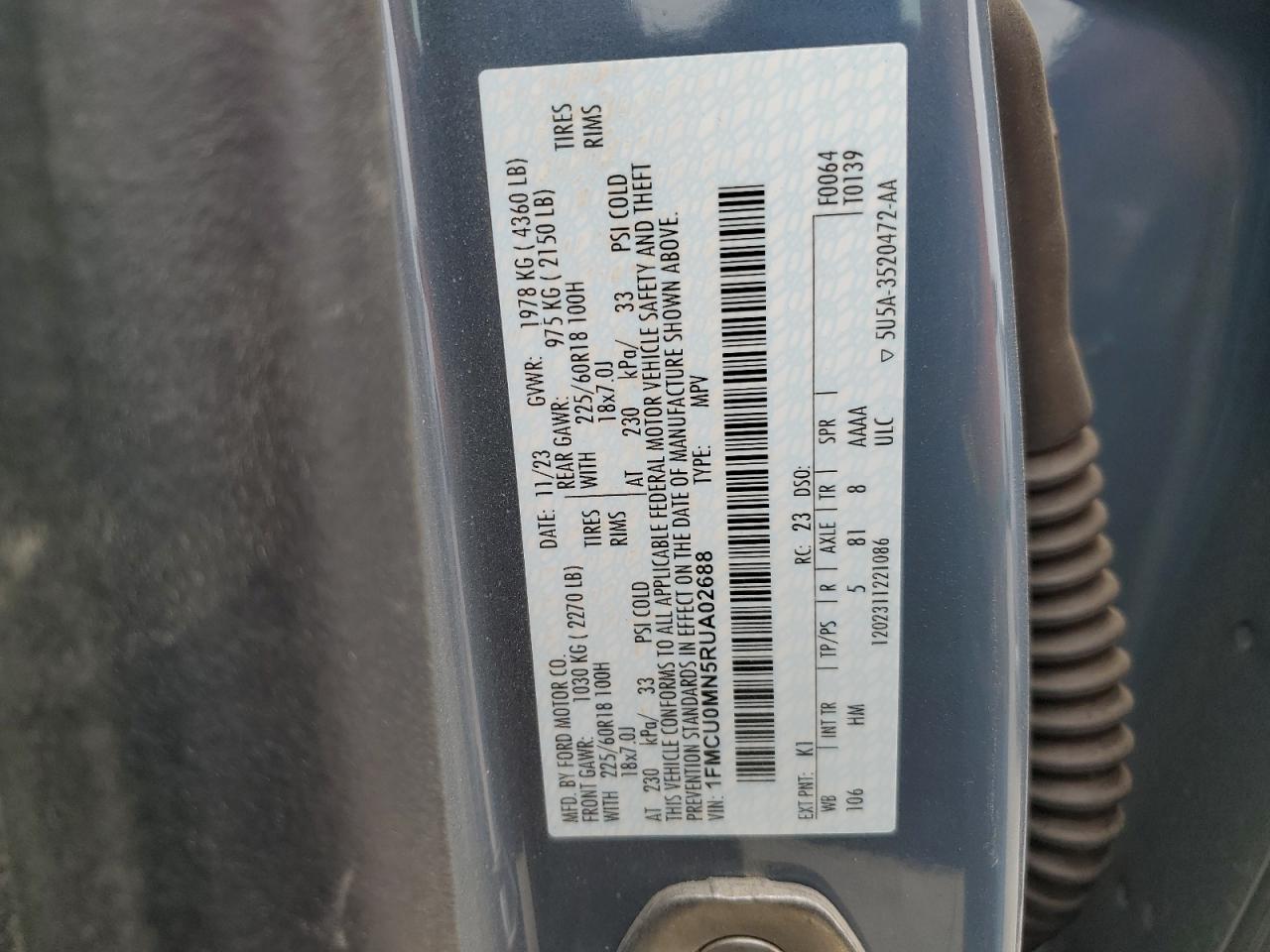 2024 FORD ESCAPE ST LINE VIN:1FMCU0MN5RUA02688