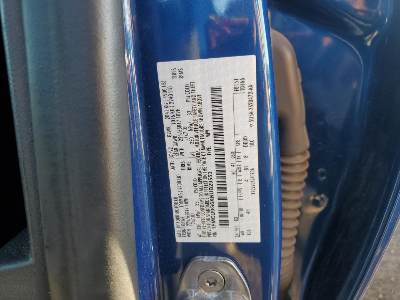 2022 FORD ESCAPE SE VIN:1FMCU9G6XNUB29553