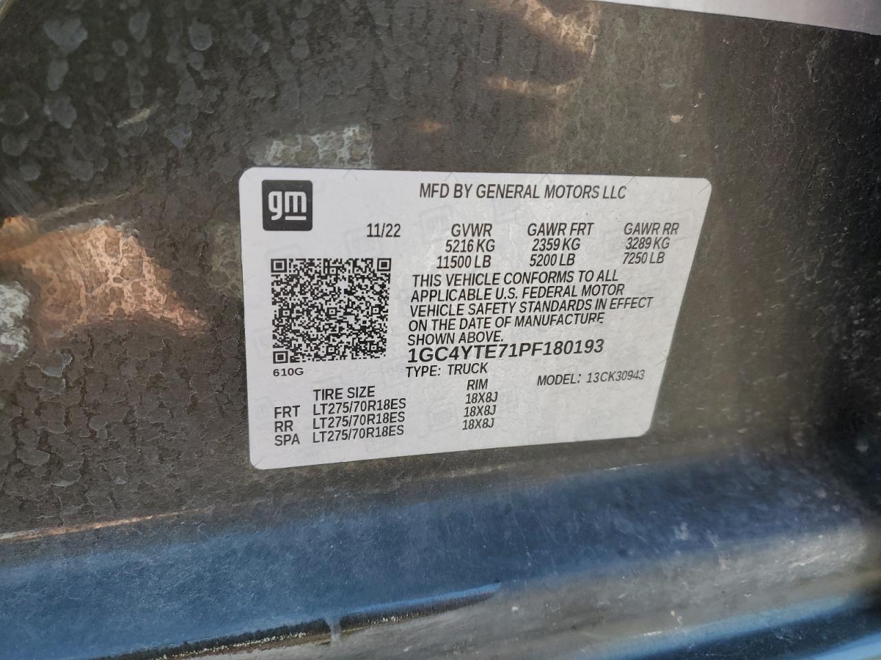 2023 CHEVROLET SILVERADO K3500 LT VIN:1GC4YTE71PF180193