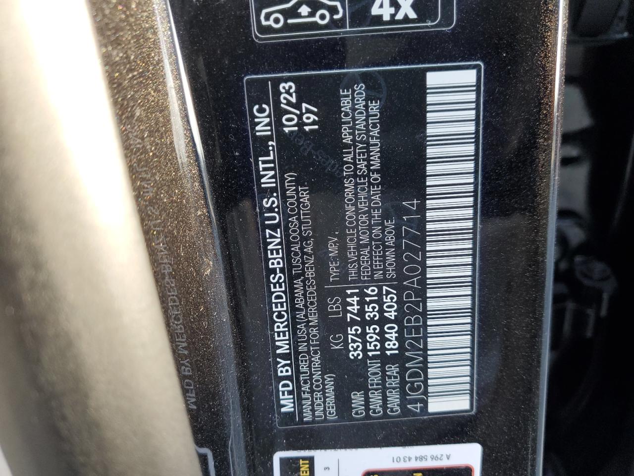 2023 MERCEDES-BENZ EQS SUV 450 4MATIC VIN:4JGDM2EB2PA027714