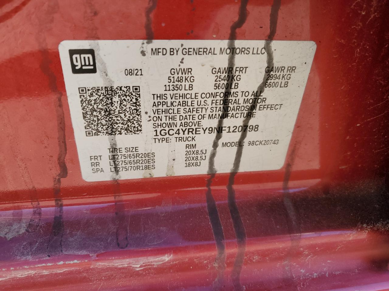 2022 CHEVROLET SILVERADO K2500 HIGH COUNTRY VIN:1GC4YREY9NF120798