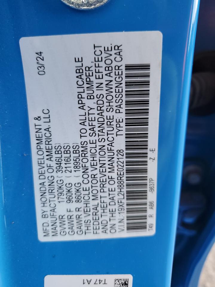2024 HONDA CIVIC SPORT VIN:19XFL2H88RE022128