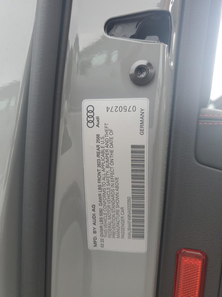 2022 AUDI S4 PREMIUM PLUS VIN:WAUB4AF49NA033350