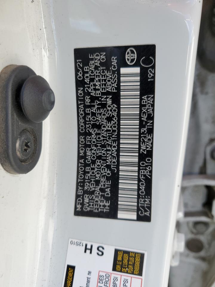 2022 TOYOTA COROLLA LE VIN:JTDEAMDE1NJ036409