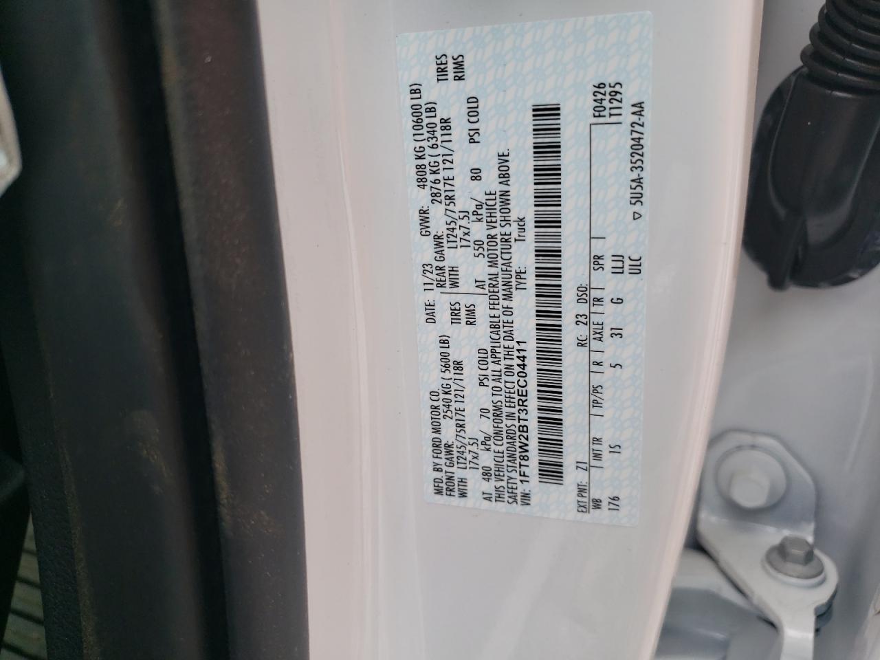 2024 FORD F250 SUPER DUTY VIN:1FT8W2BT3REC04411