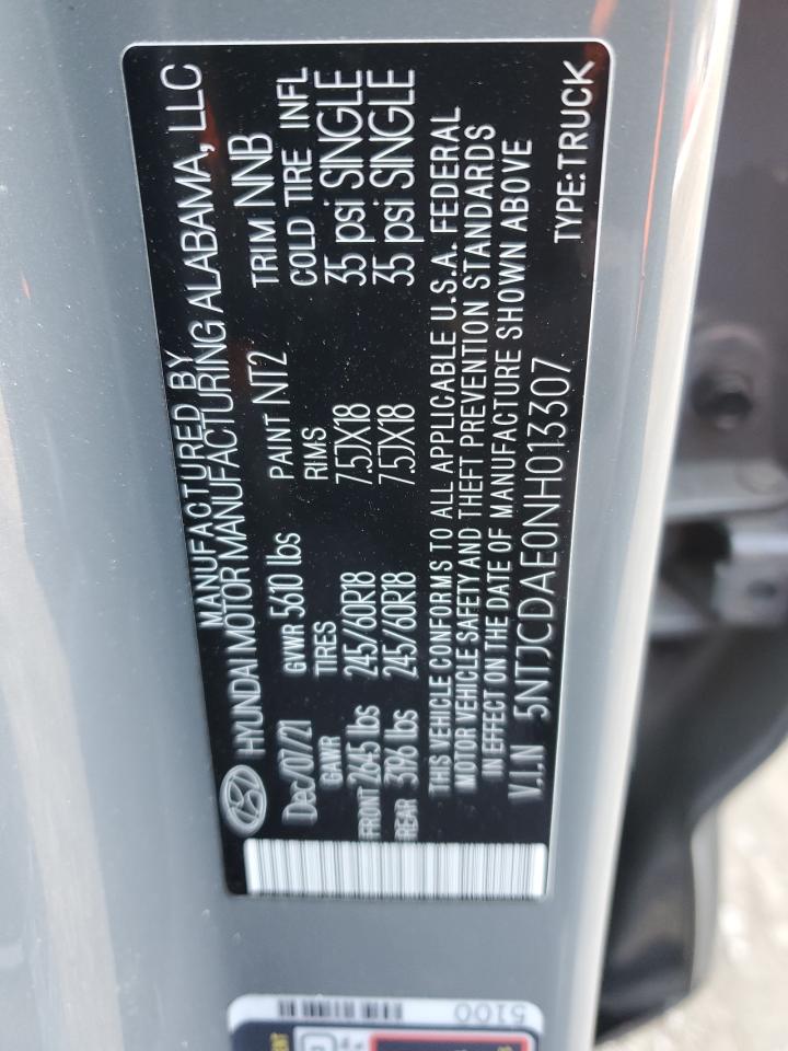 2022 HYUNDAI SANTA CRUZ SEL VIN:5NTJCDAE0NH013307