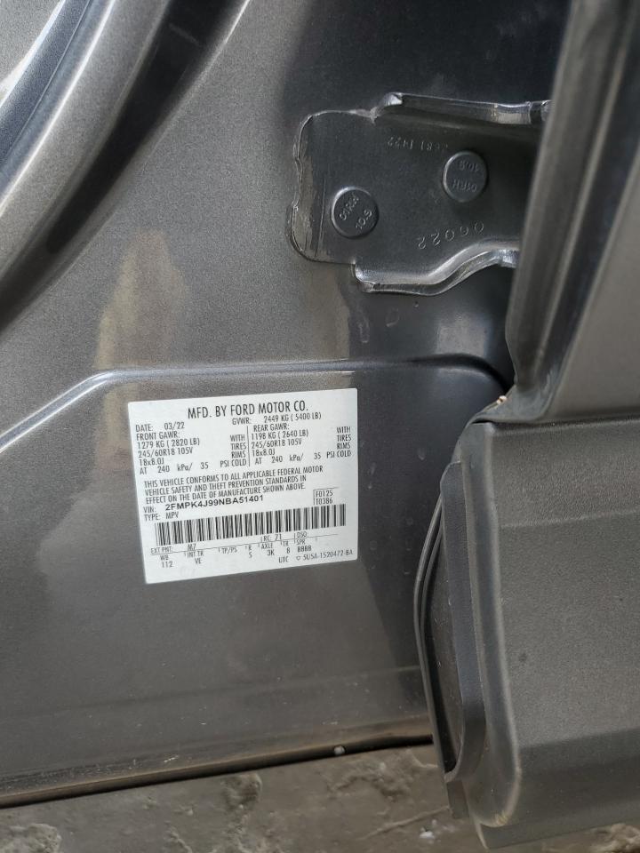 2022 FORD EDGE SEL VIN:2FMPK4J99NBA51401