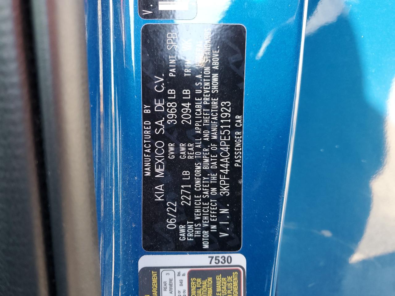 2023 KIA FORTE GT VIN:3KPF44AC4PE511923