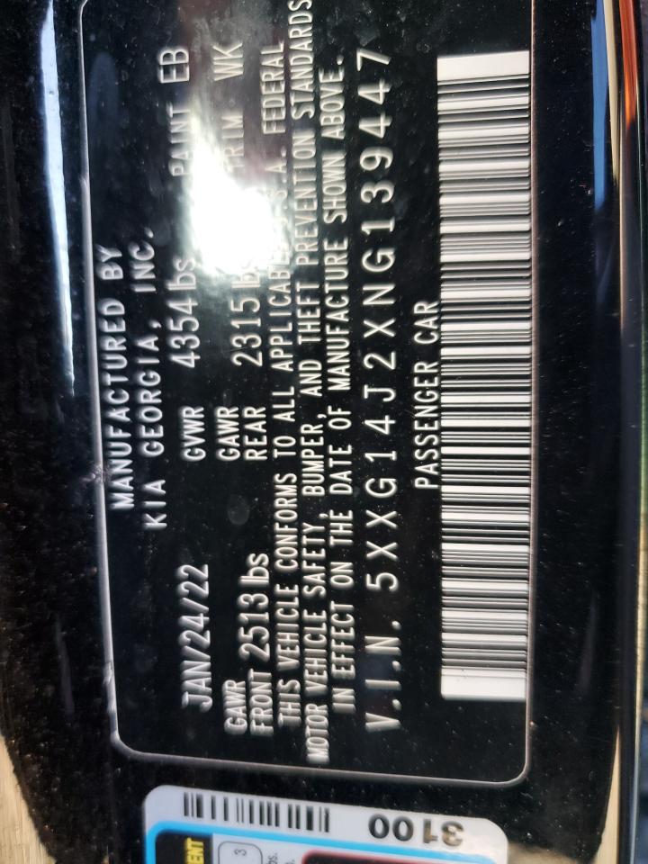 2022 KIA K5 LXS VIN:5XXG14J2XNG139447