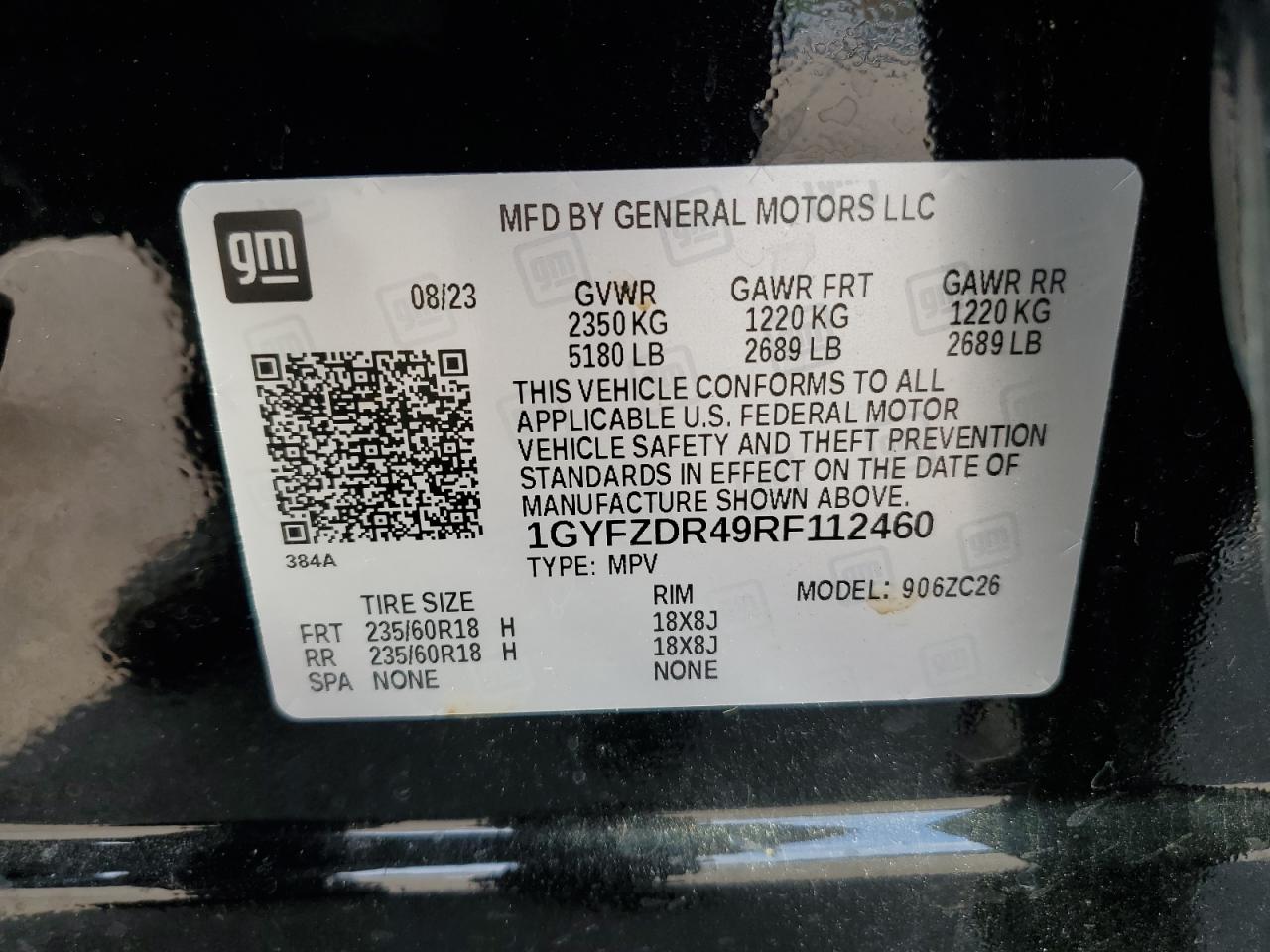 2024 CADILLAC XT4 PREMIUM LUXURY VIN:1GYFZDR49RF112460