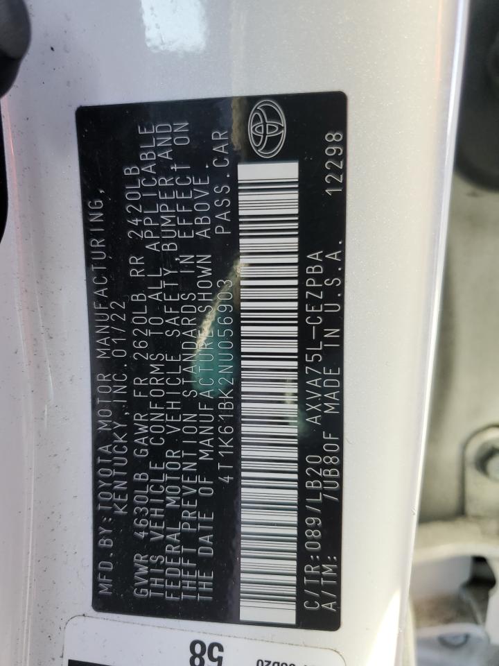 2022 TOYOTA CAMRY XSE VIN:4T1K61BK2NU056903