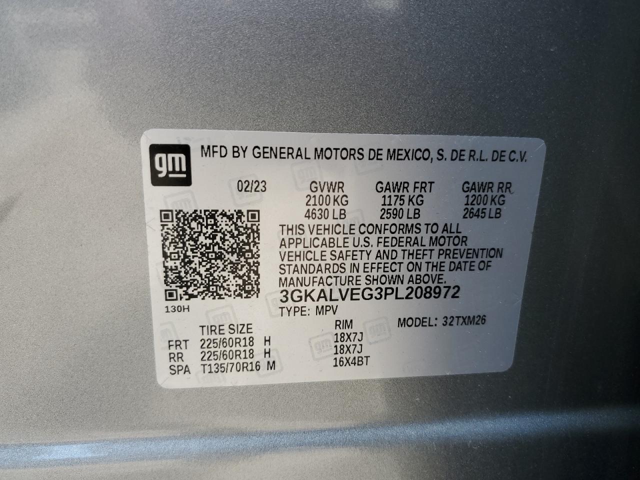 2023 GMC TERRAIN SLT VIN:3GKALVEG3PL208972