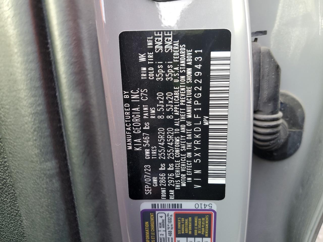 2023 KIA SORENTO SX VIN:5XYRKDLF1PG229431