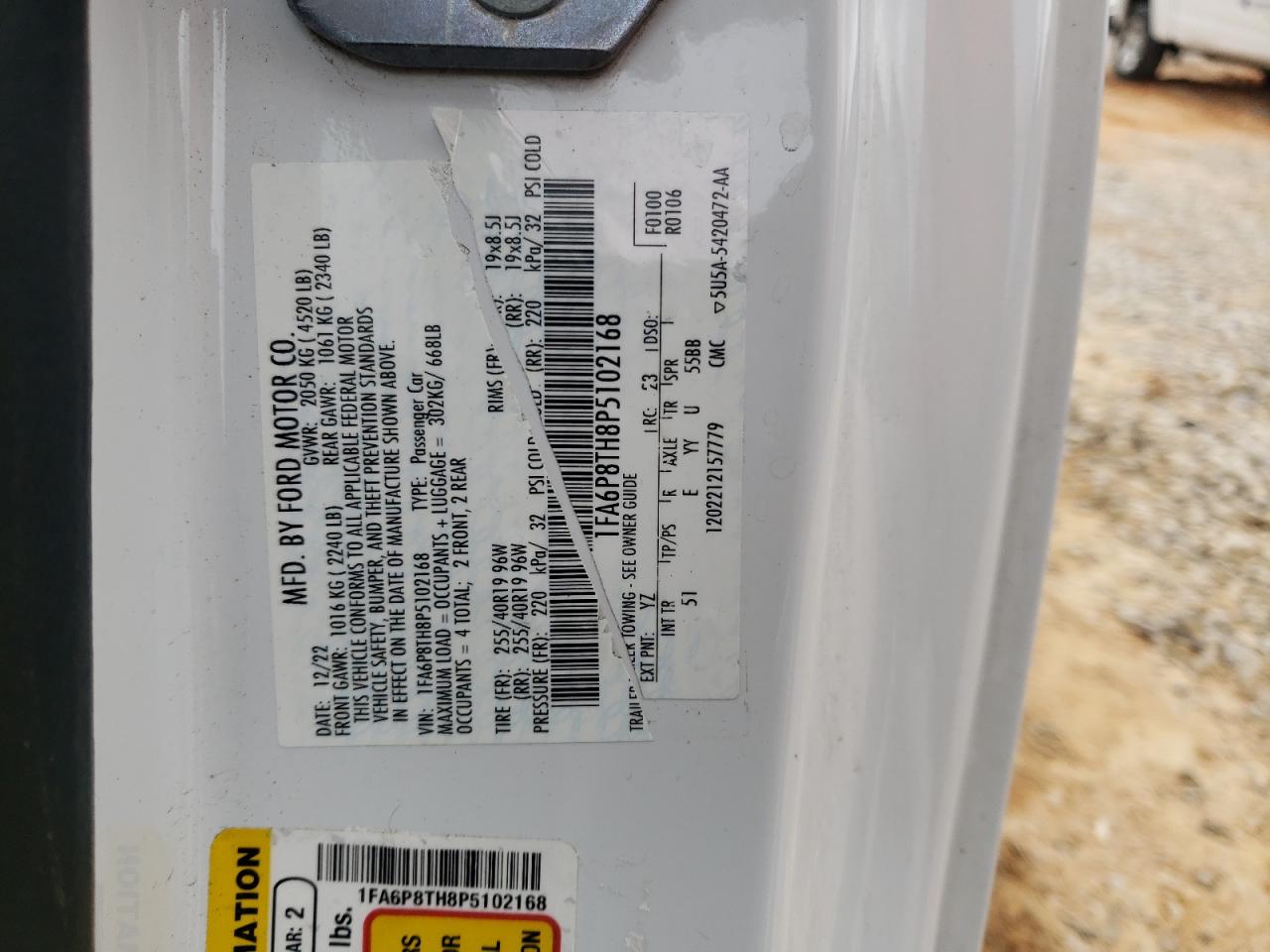 2023 FORD MUSTANG VIN:1FA6P8TH8P5102168