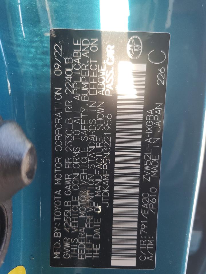 2022 TOYOTA PRIUS PRIME LE VIN:JTDKAMFP5N3221956