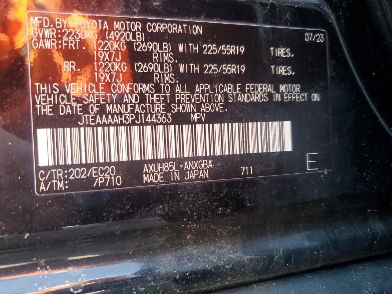 2023 TOYOTA VENZA LE VIN:JTEAAAAH3PJ144363
