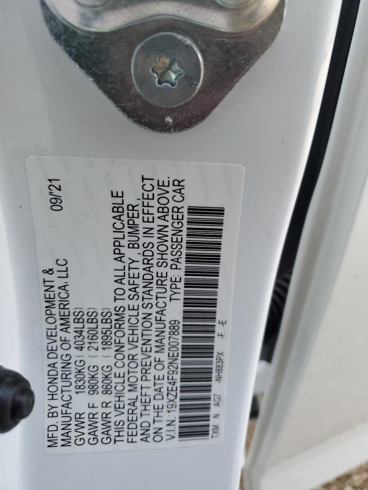 2022 HONDA INSIGHT TOURING VIN:19XZE4F92NE007889