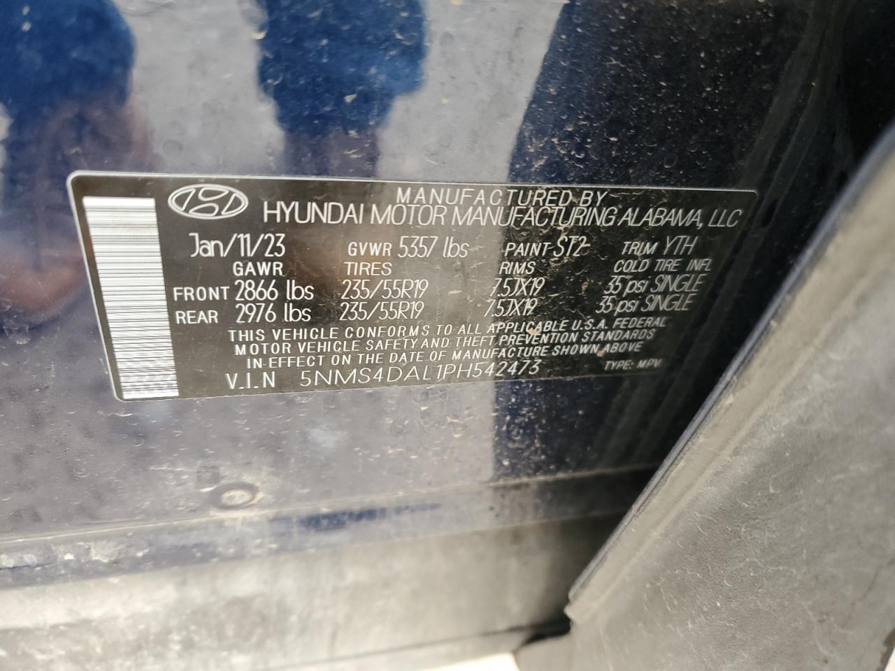 2023 HYUNDAI SANTA FE LIMITED VIN:5NMS4DAL1PH542473