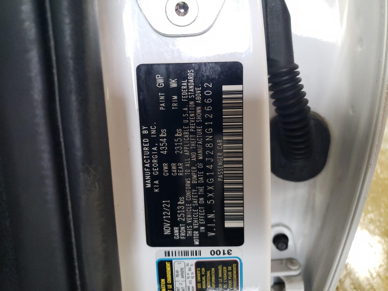 2022 KIA K5 LXS VIN:5XXG14J28NG126602