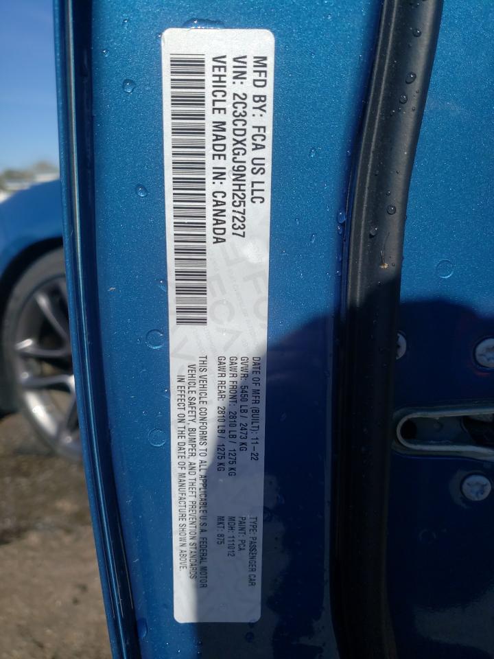 2022 DODGE CHARGER SCAT PACK VIN:2C3CDXGJ9NH257237