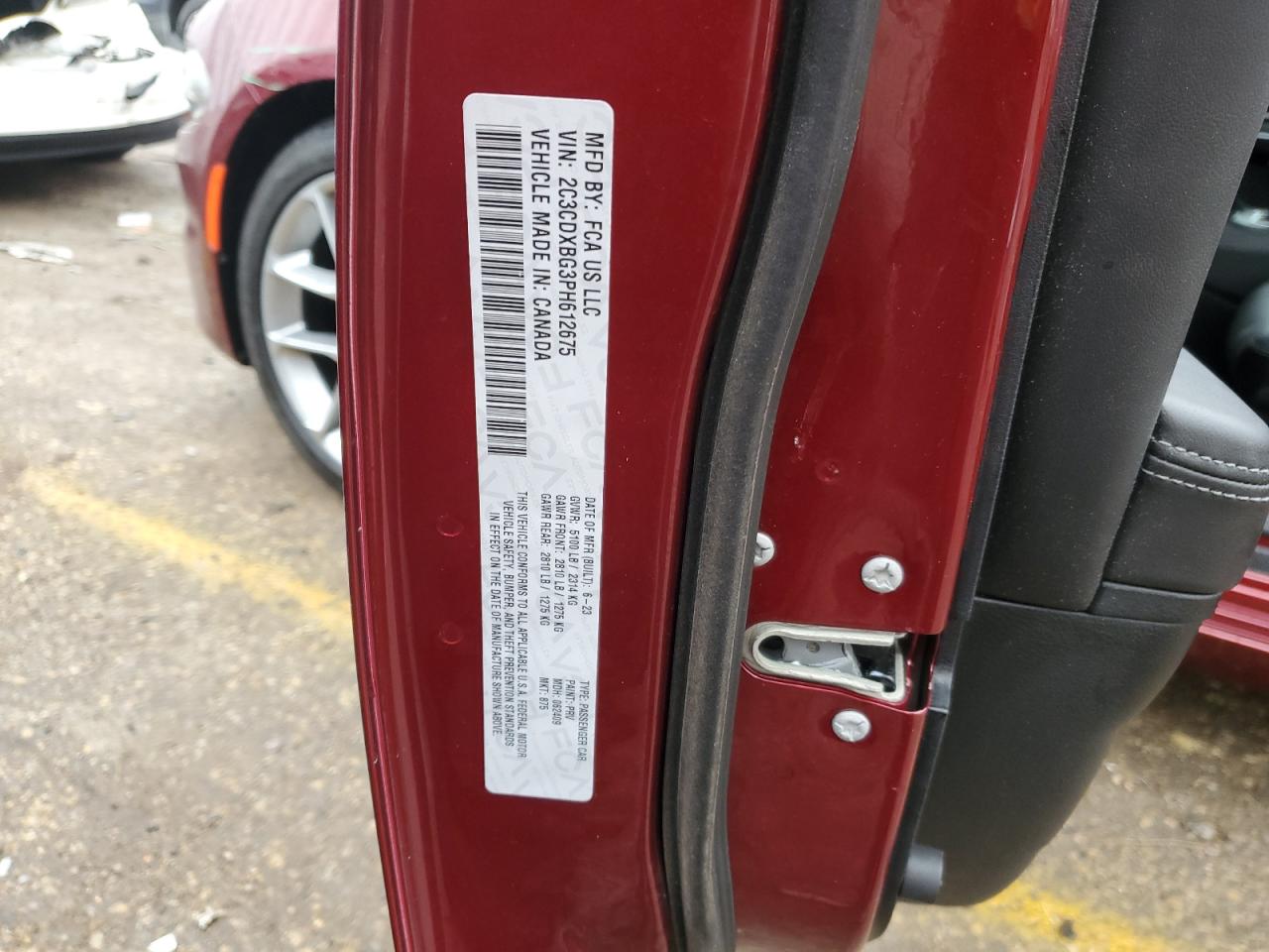 2023 DODGE CHARGER SXT VIN:2C3CDXBG3PH612675