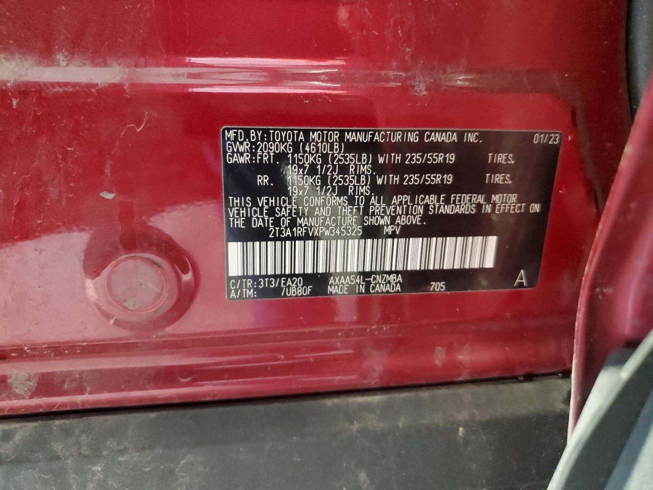 2023 TOYOTA RAV4 XLE PREMIUM VIN:2T3A1RFVXPW345325