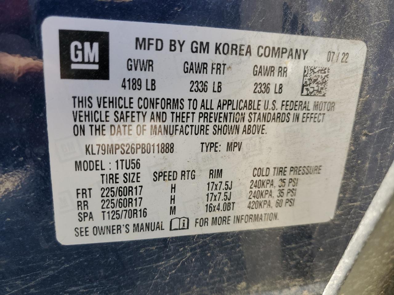 2023 CHEVROLET TRAILBLAZER LT VIN:KL79MPS26PB011888