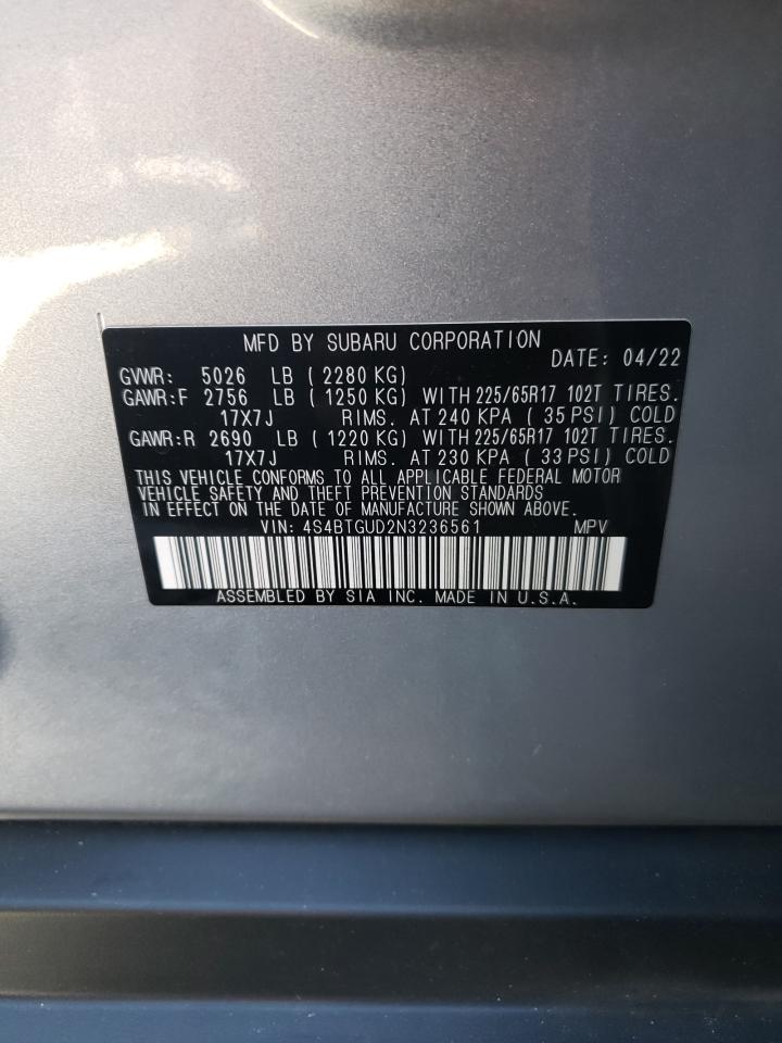 2022 SUBARU OUTBACK WILDERNESS VIN:4S4BTGUD2N3236561