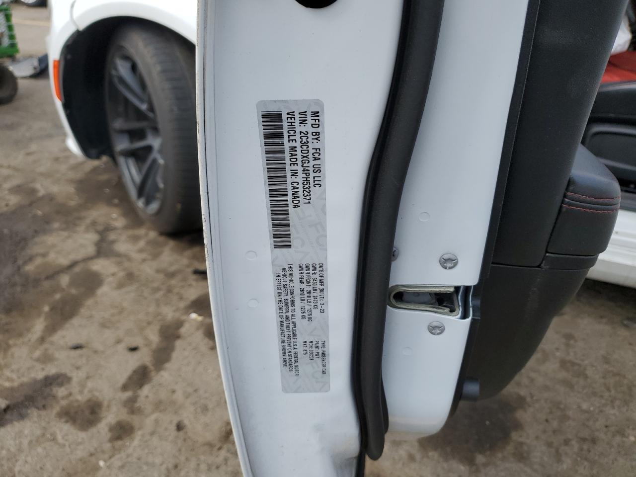 2023 DODGE CHARGER SCAT PACK VIN:2C3CDXGJ4PH532371