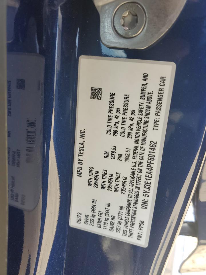 2023 TESLA MODEL 3 VIN:5YJ3E1EA4PF601462