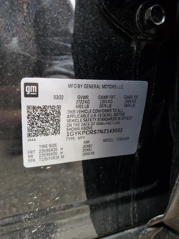 2022 CADILLAC XT6 PREMIUM LUXURY VIN:1GYKPCRS7NZ143003