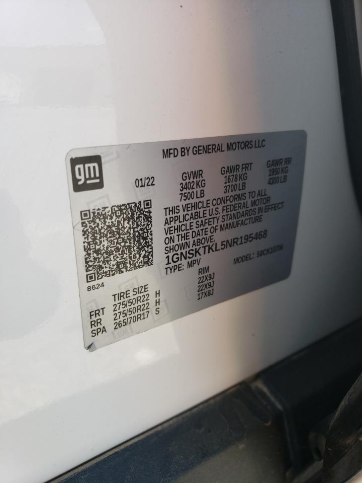 2022 CHEVROLET TAHOE K1500 HIGH COUNTRY VIN:1GNSKTKL5NR195468