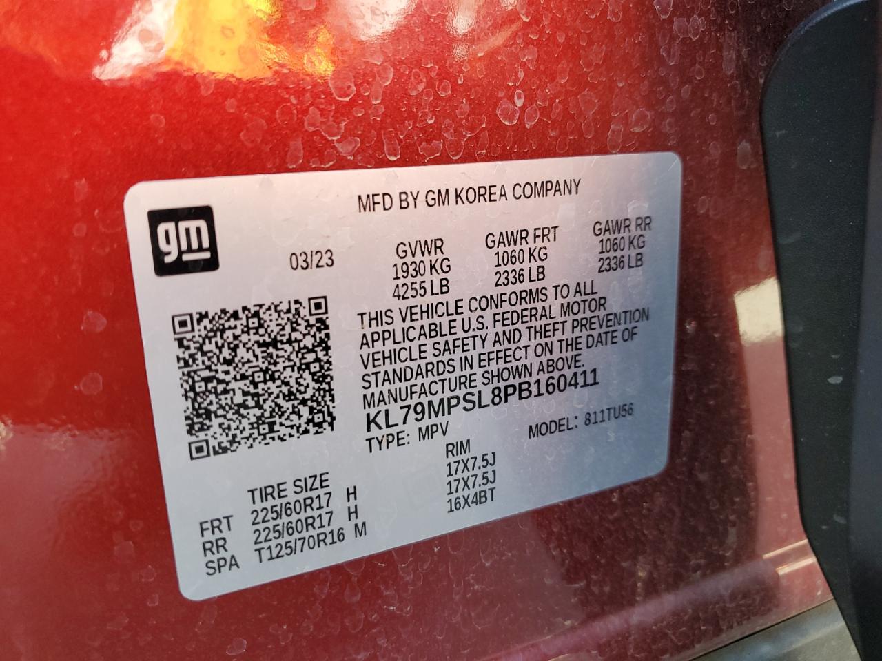 2023 CHEVROLET TRAILBLAZER LT VIN:KL79MPSL8PB160411