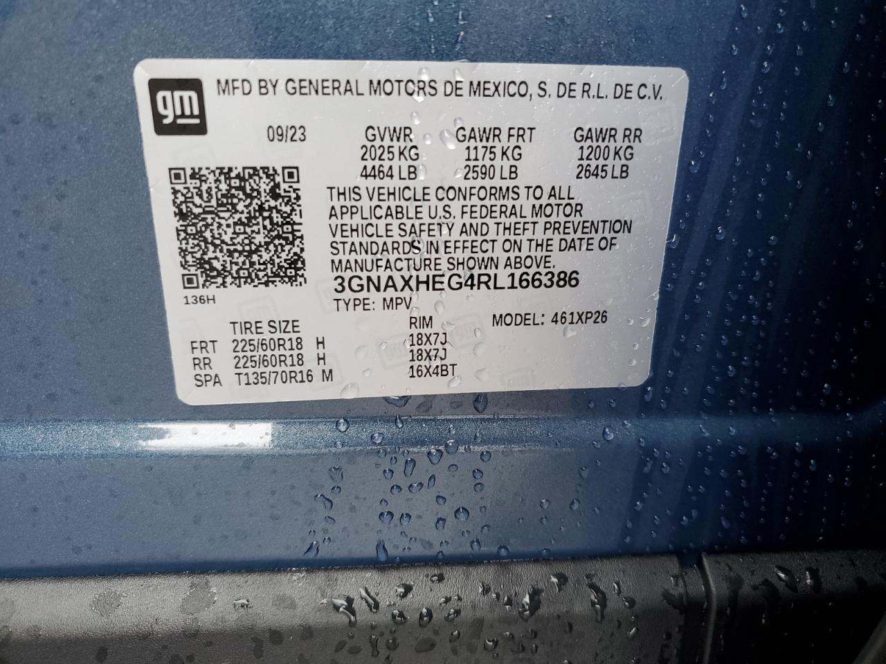 2024 CHEVROLET EQUINOX LS VIN:3GNAXHEG4RL166386