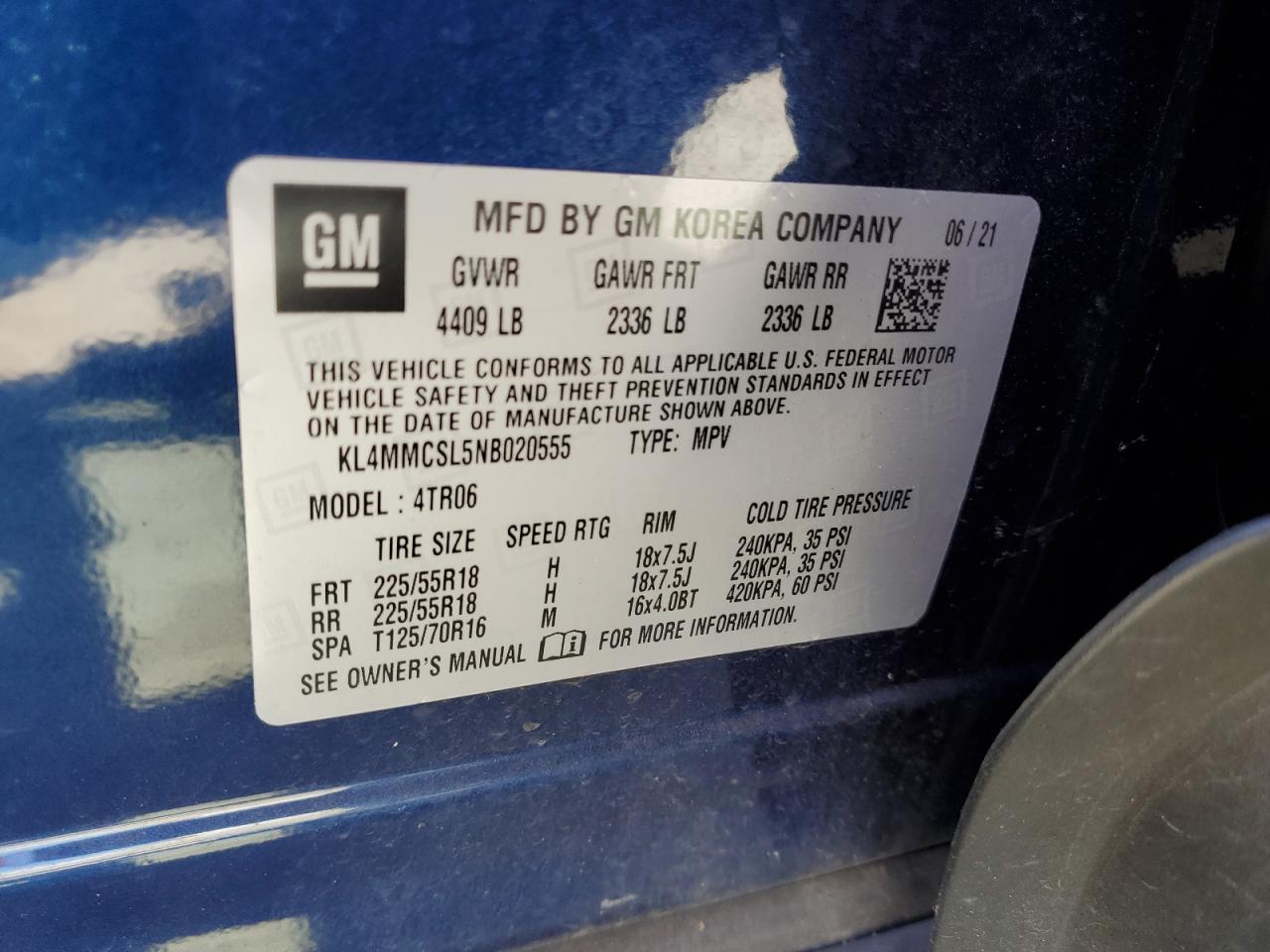 2022 BUICK ENCORE GX PREFERRED VIN:KL4MMCSL5NB020555