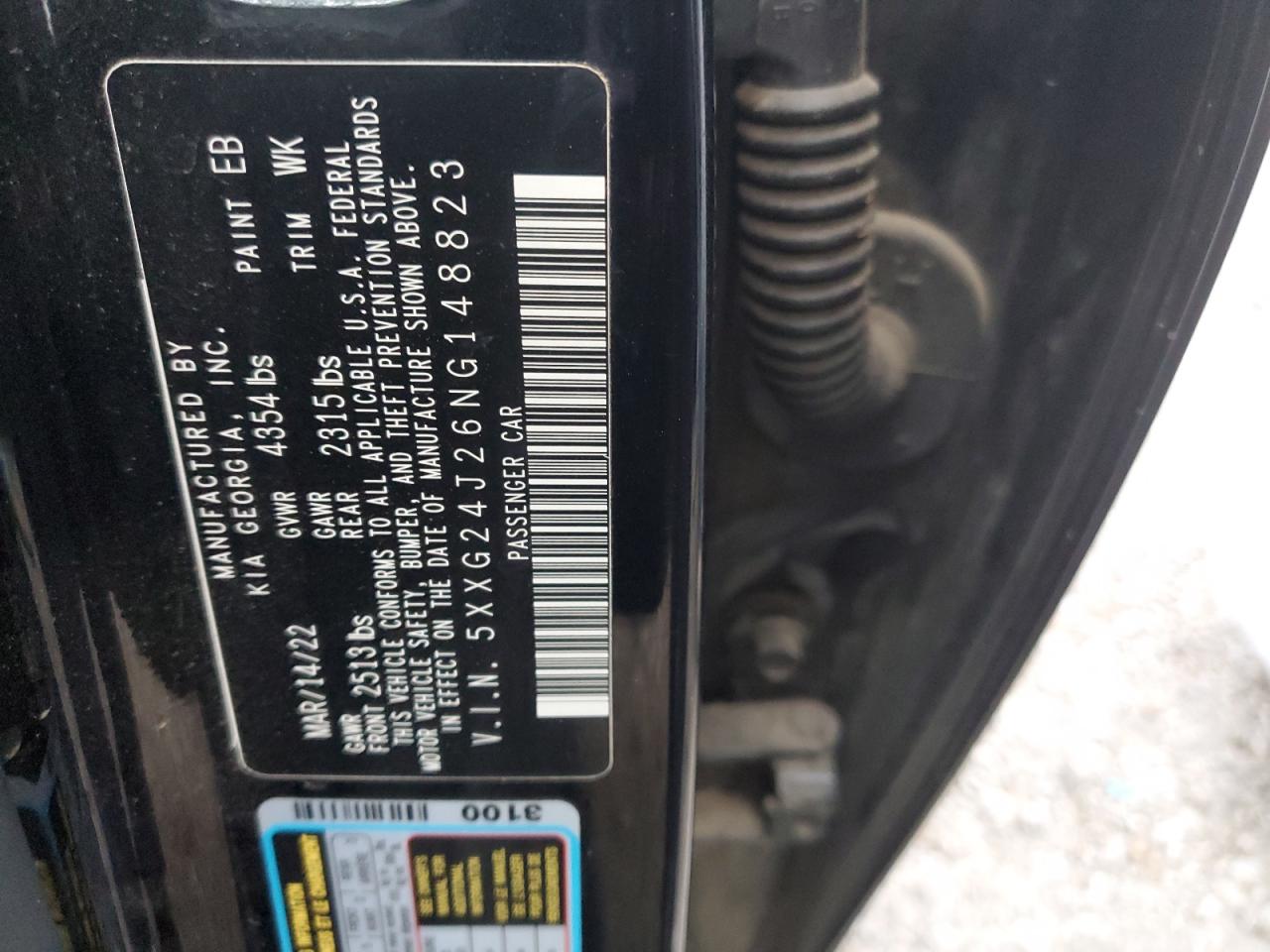 2022 KIA K5 LX VIN:5XXG24J26NG148823