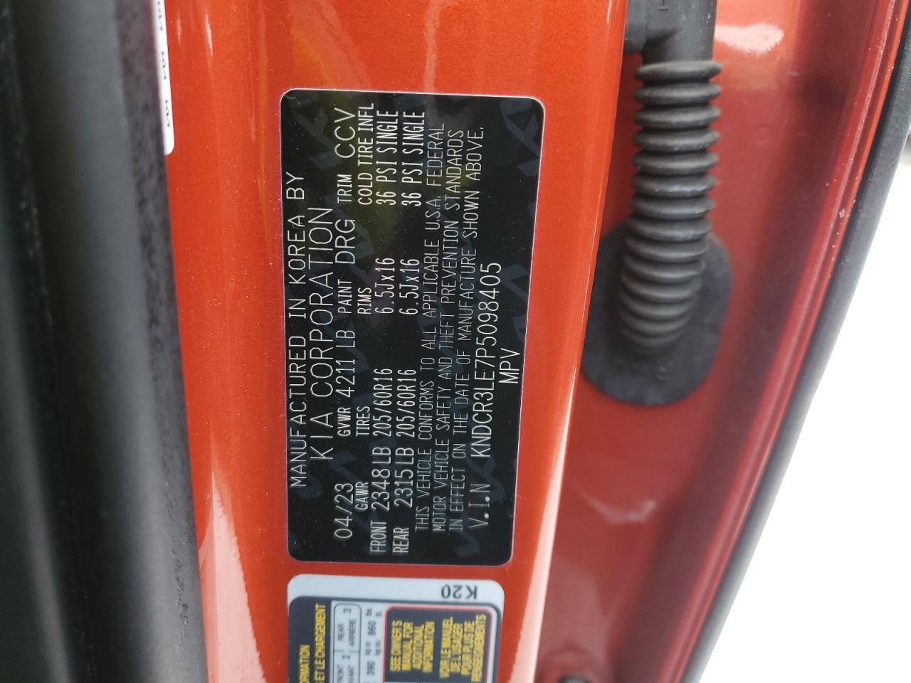 2023 KIA NIRO EX VIN:KNDCR3LE7P5098405