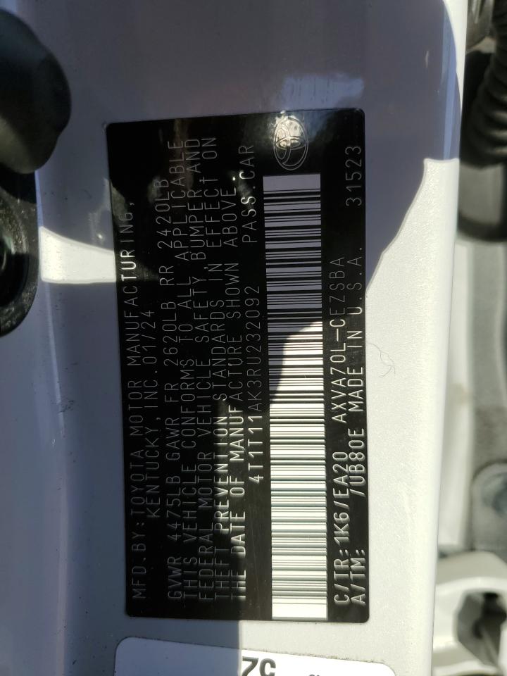 2024 TOYOTA CAMRY SE NIGHT SHADE VIN:4T1T11AK3RU232092