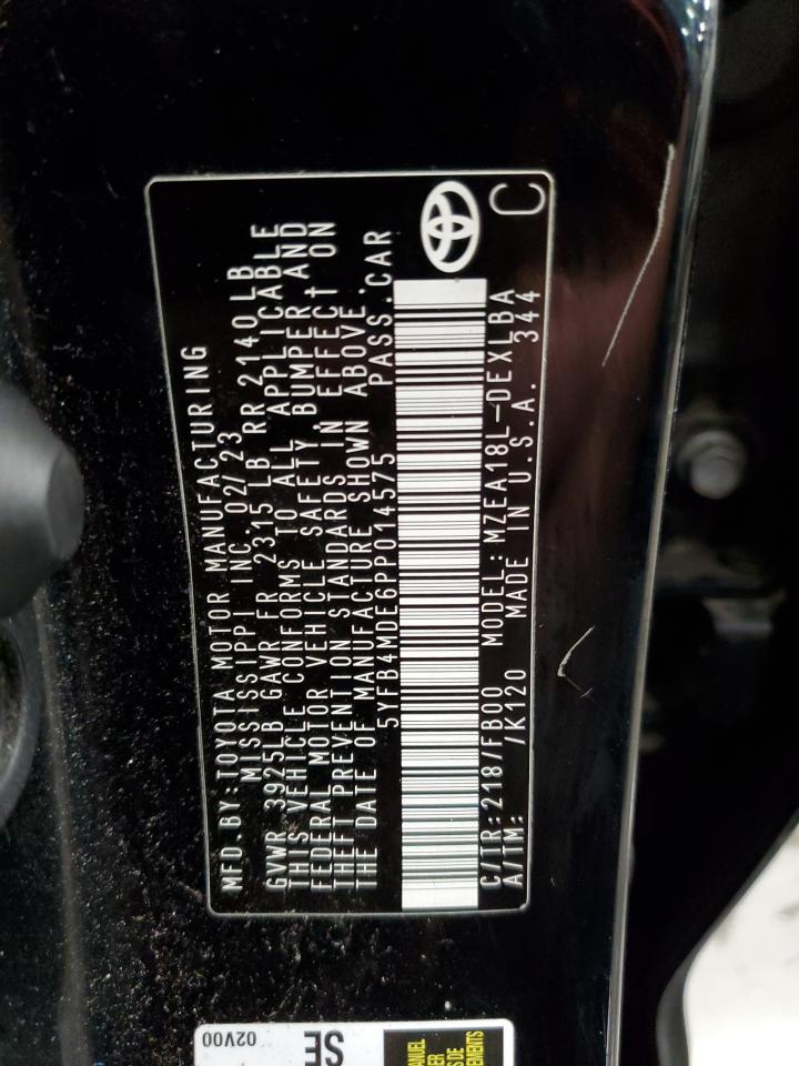 2023 TOYOTA COROLLA LE VIN:5YFB4MDE6PP014575