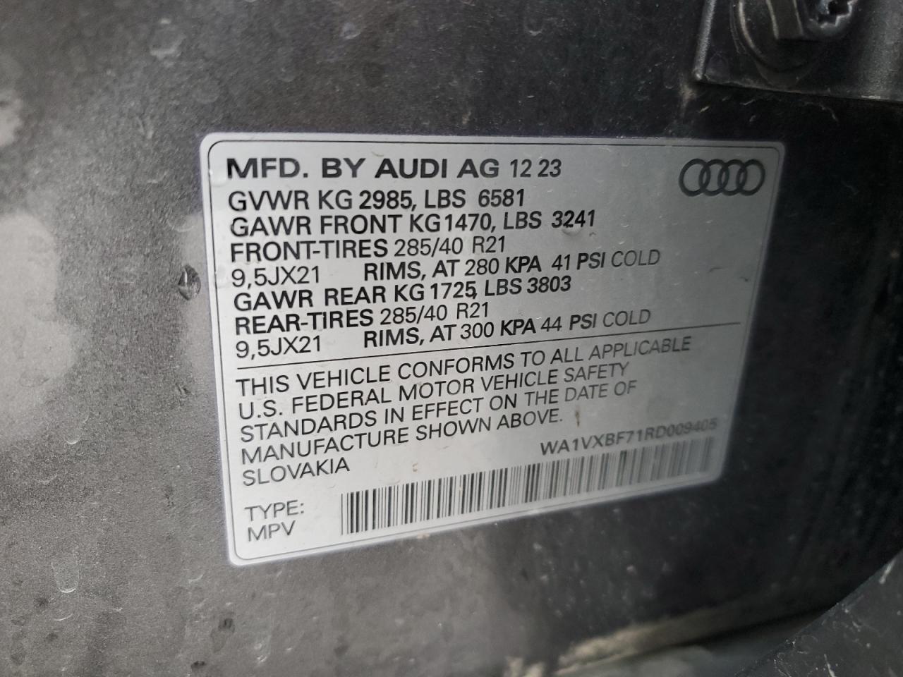 2024 AUDI Q7 PRESTIGE VIN:WA1VXBF71RD009405