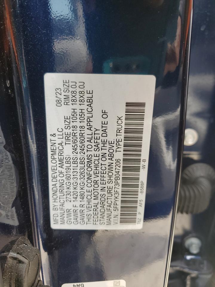 2023 HONDA RIDGELINE RTL-E VIN:5FPYK3F73PB047206